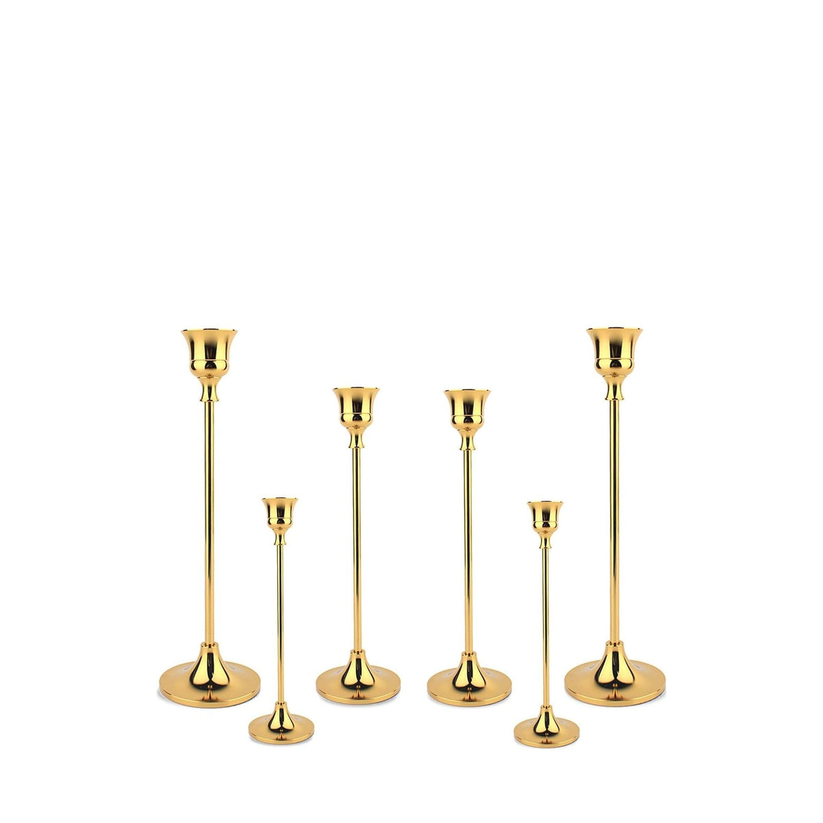 Gold trumpet base taper candle holders, set of 6