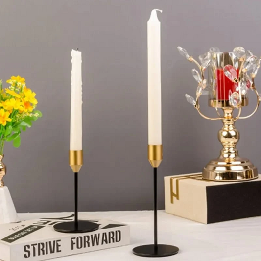 Noir & Gold Taper Candle Holders (Set of 2)