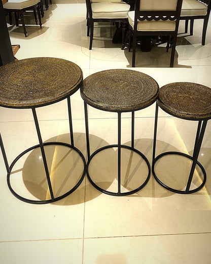 Three mandala nesting tables side by side