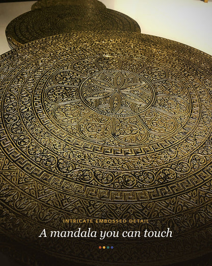 Close-up of the embossed mandala tabletop
