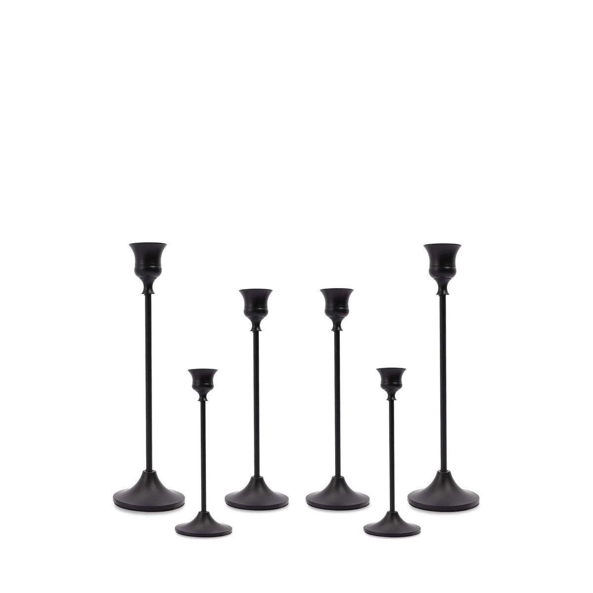 Black trumpet base taper candle holders, set of 6