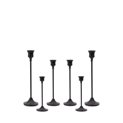 Black trumpet base taper candle holders, set of 6