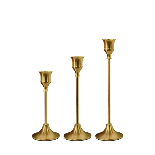 Gold vintage bell taper candle holders, set of 3